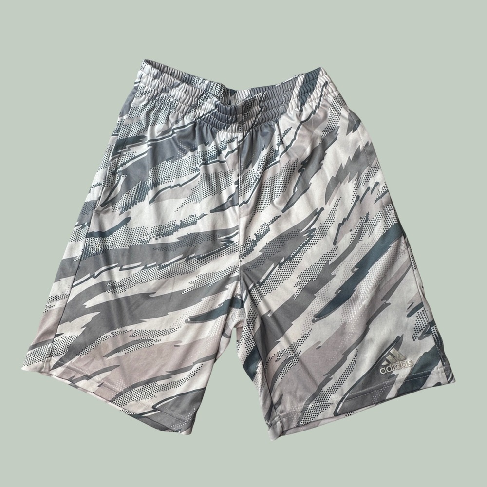 Adidas Shorts Kids M 10/12 Grey Camo AG0424 Regular Fit Athletic Recycled Poly
